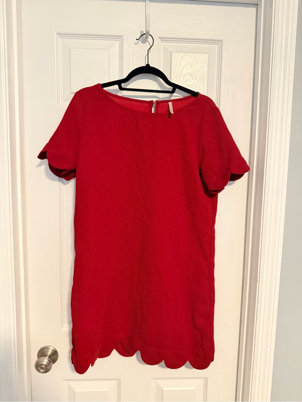 mittoshop Red Scallop Hem Short Sleeve Dress